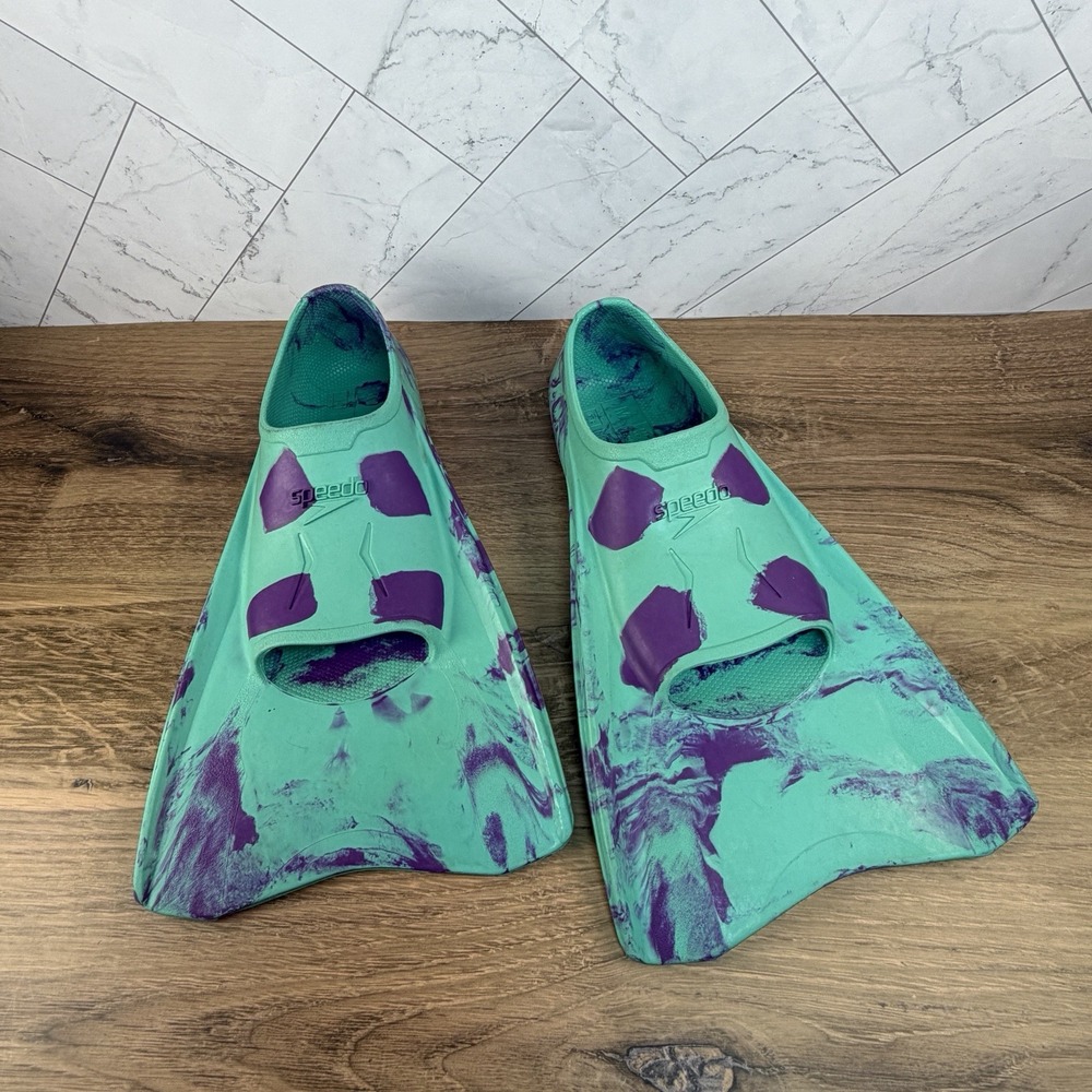 Speedo Kids Youth Swim Fins Size 1-2 Medium Training Flippers Teal Purple
